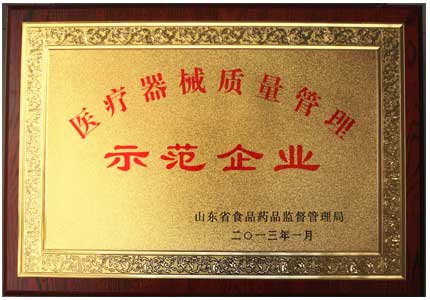山東91精品麻豆视频醫療器械質量管理示範企業榮譽證書